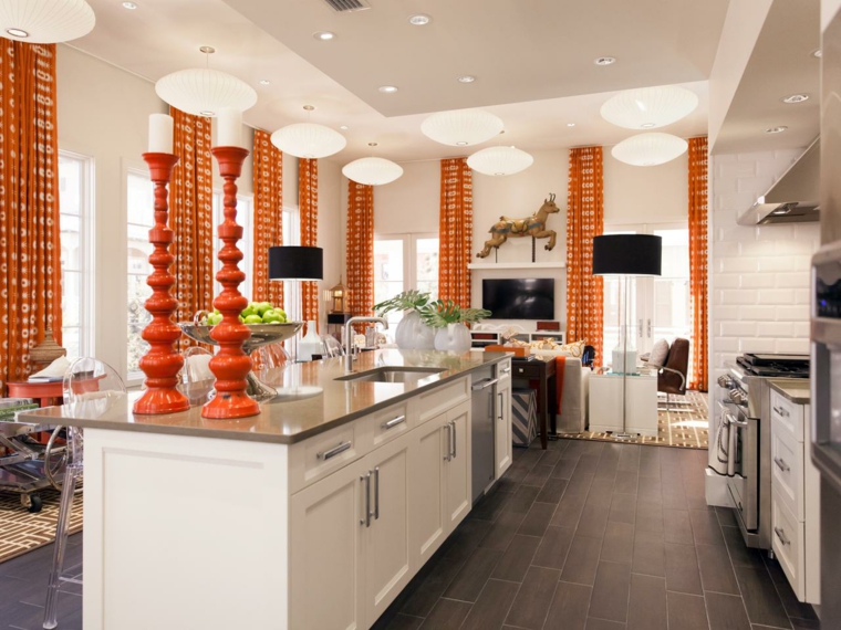 kitchen color idea orange deco island central white