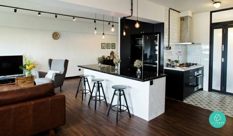 kitchen interior industrial style modern design bar stools