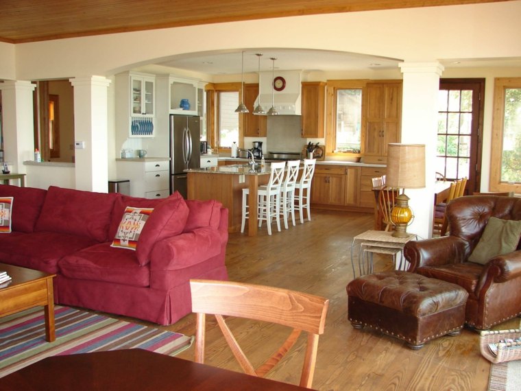 open living room deco kitchen wood