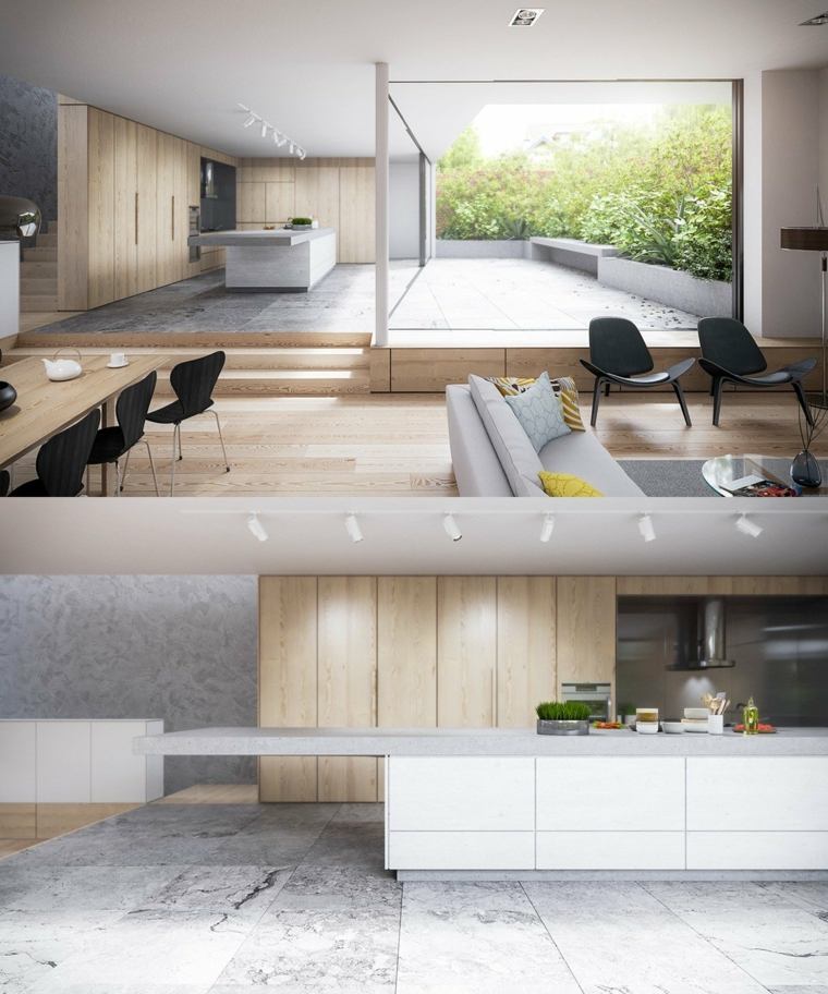 kitchen design modern space idea interior floor concrete waxed wood block