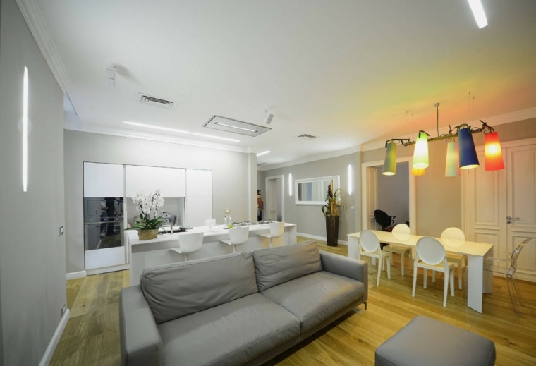 modern kitchens in white with living room