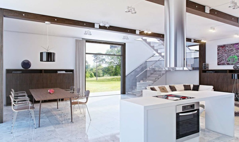 open kitchen on modern living room central island white