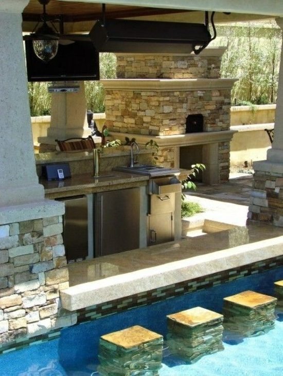 modern pool kitchen