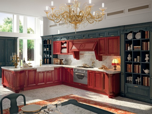 dapur merah moden retro