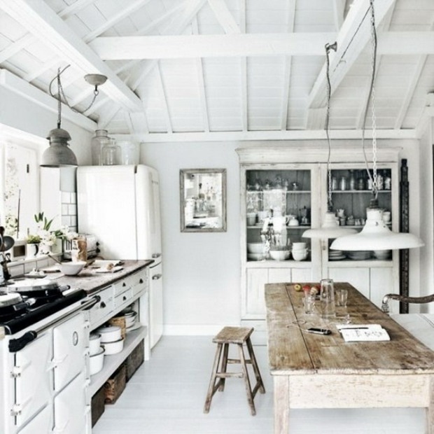 retro kitchen all in wood with wooden table