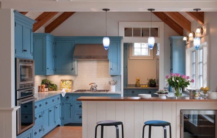 retro kitchen blue paint