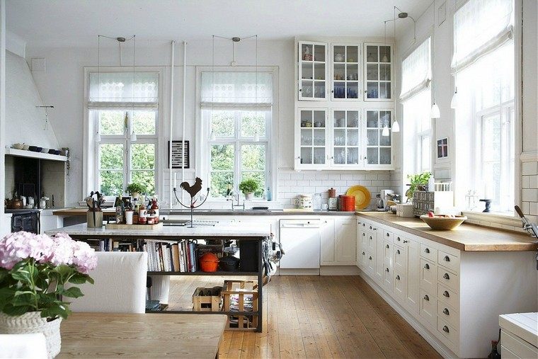 kitchen retro countryside deco island idea worktop wooden parquet wood