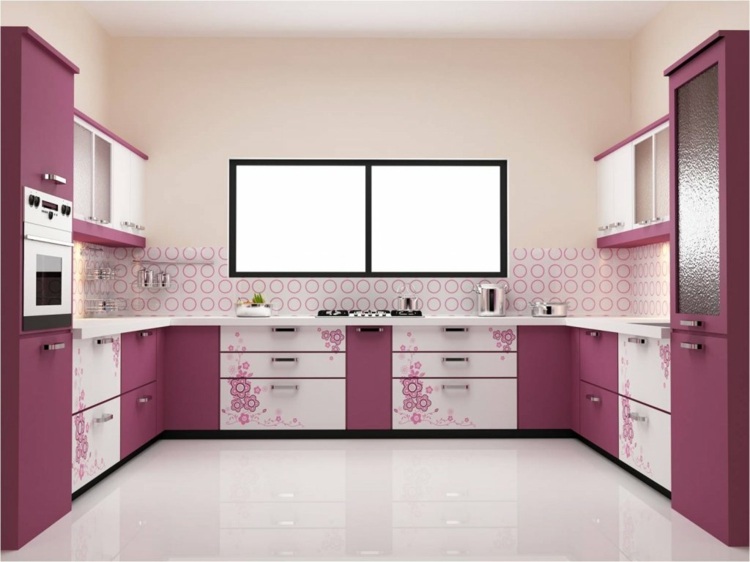 pink kitchen deco floral patterns