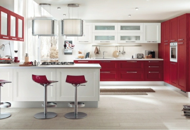 red kitchen white deco