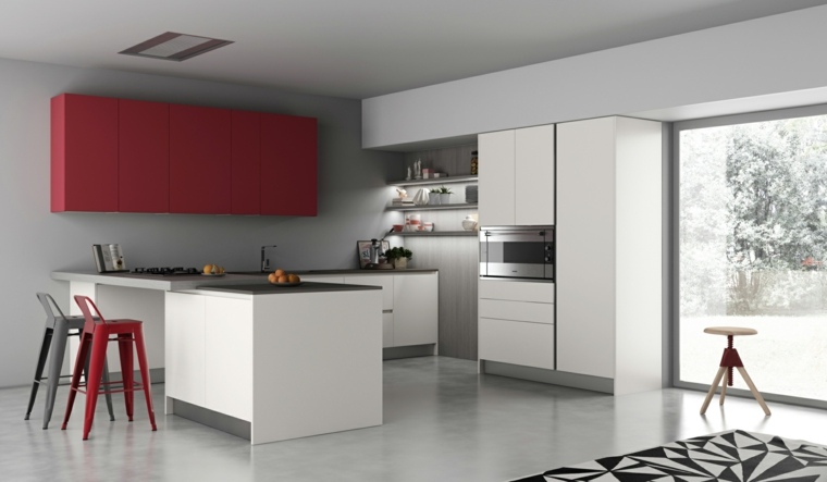 red kitchen white design