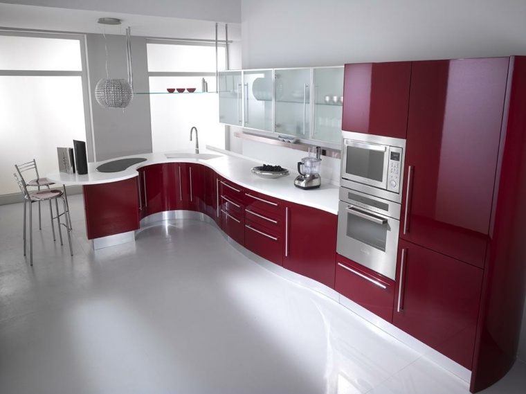 idea kitchen interior red and gray modern