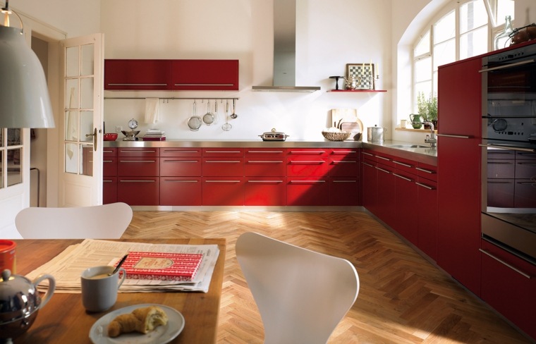 red kitchen wood design