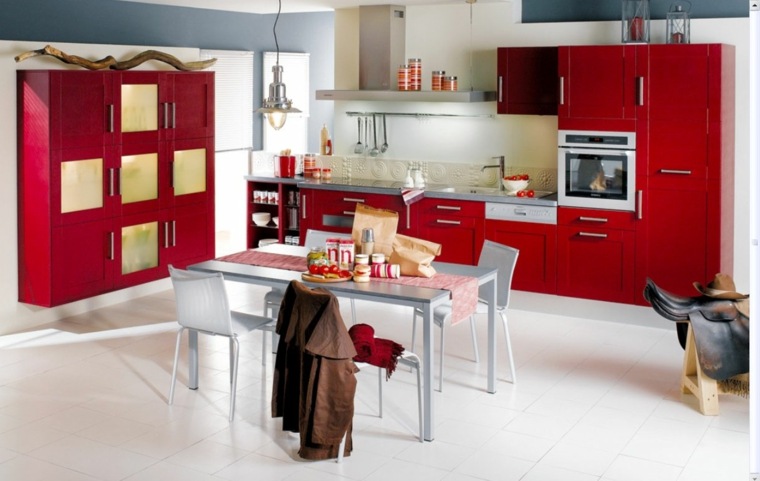 kitchen color idea red furniture white dining table