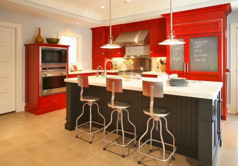 gray kitchen red furniture stool bar