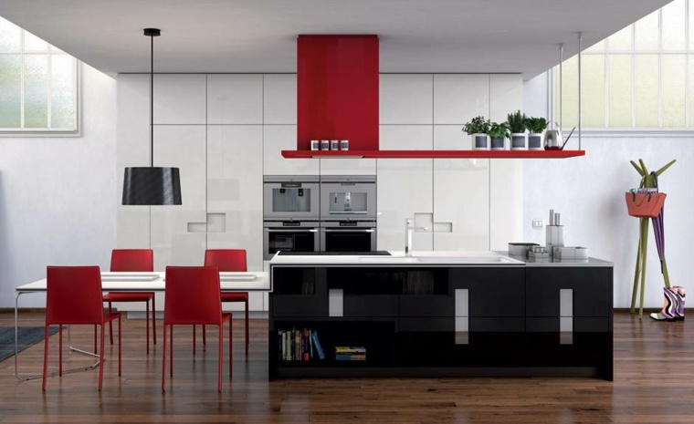 red and black kitchen idea cabinet modern column white