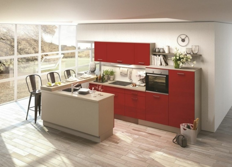 deco kjøkken rød og grå leilighet amenagement liten