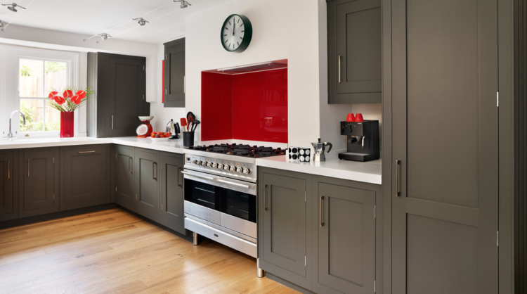 red and gray wood kitchen
