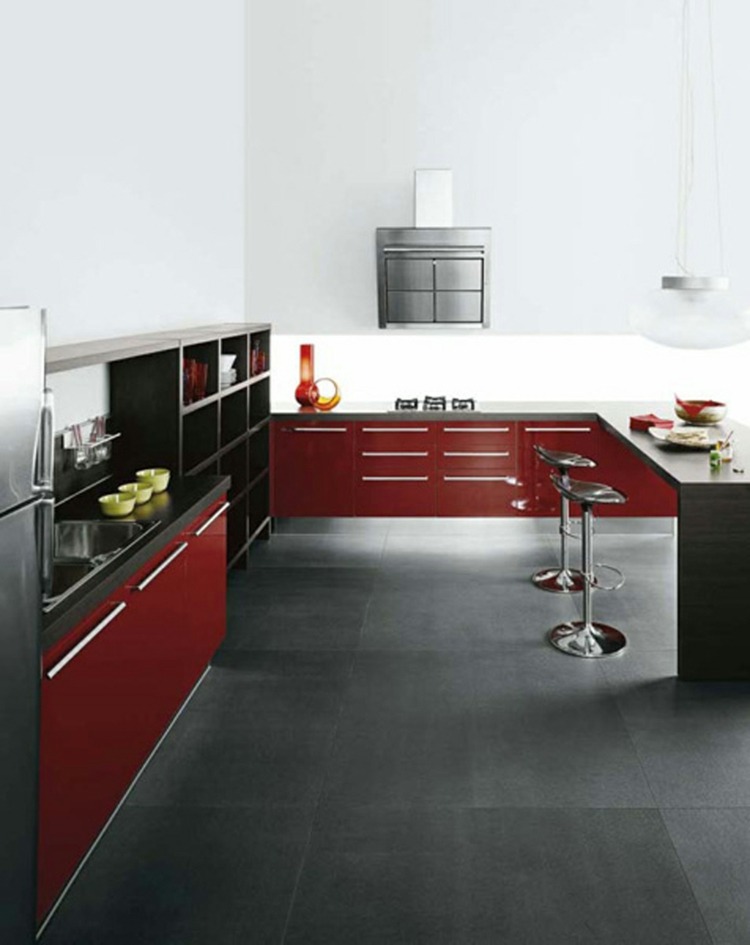 red and gray kitchen modern design