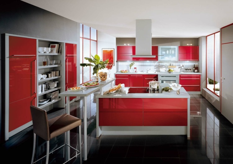 red kitchen gray design