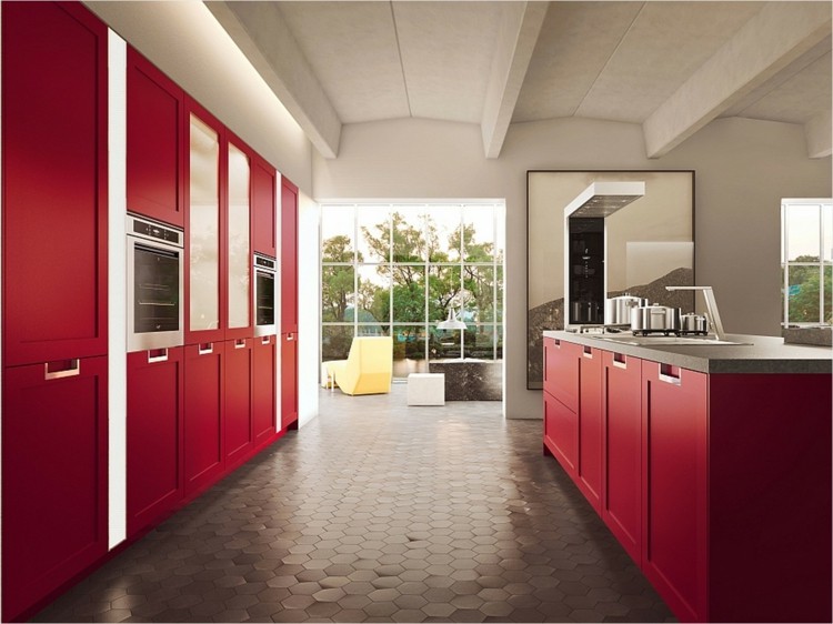 red kitchen gray furniture floor