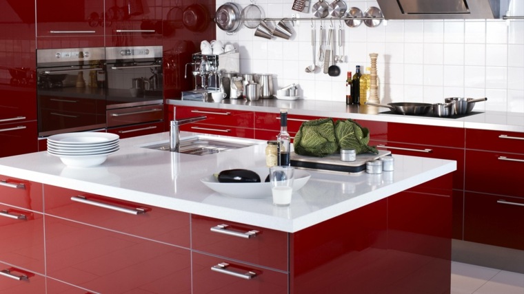 kitchen red white design central island kitchen modern oven