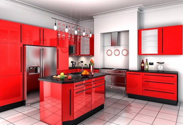 rød grå kjøkken ide moderne design