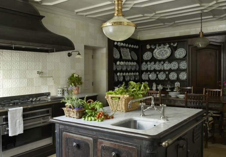 rustic kitchen black design vintage central island wood