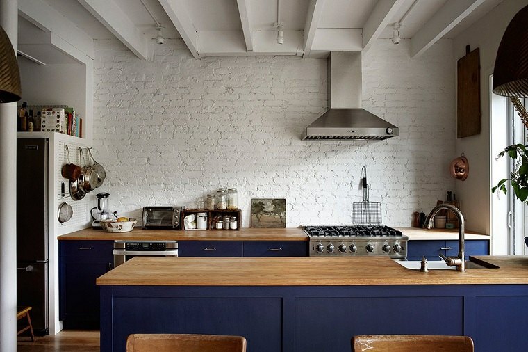 example rustic kitchen modern central island white bricks