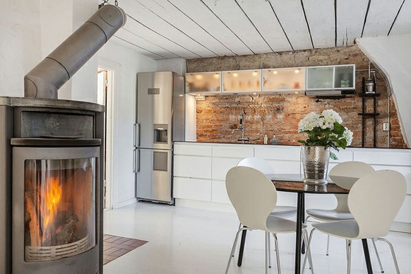 Scandinavian kitchen fireplace