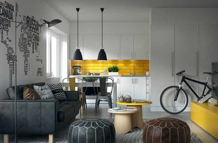 Scandinavian kitchen design white gray yellow