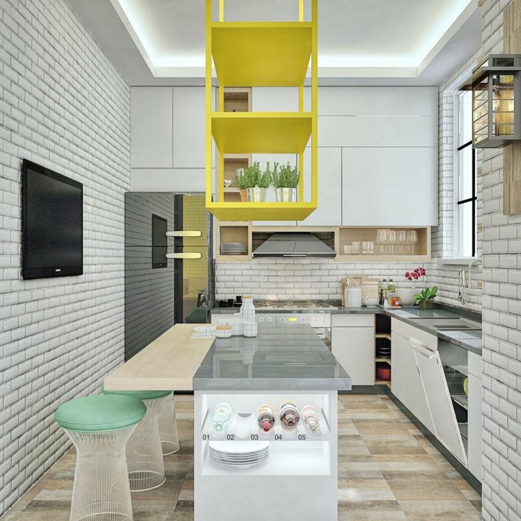 Scandinavian Kitchen Modern Design Furniture Yellow Stools Seat Green