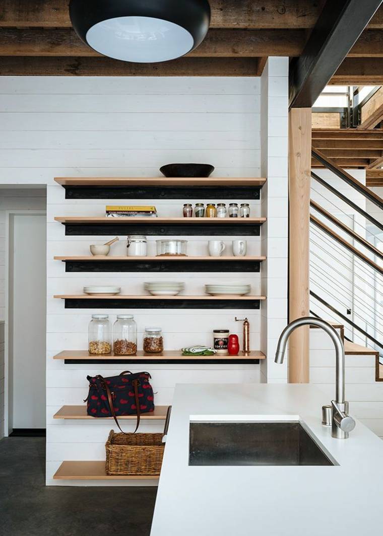 kitchen design idea separate space shelves wood design