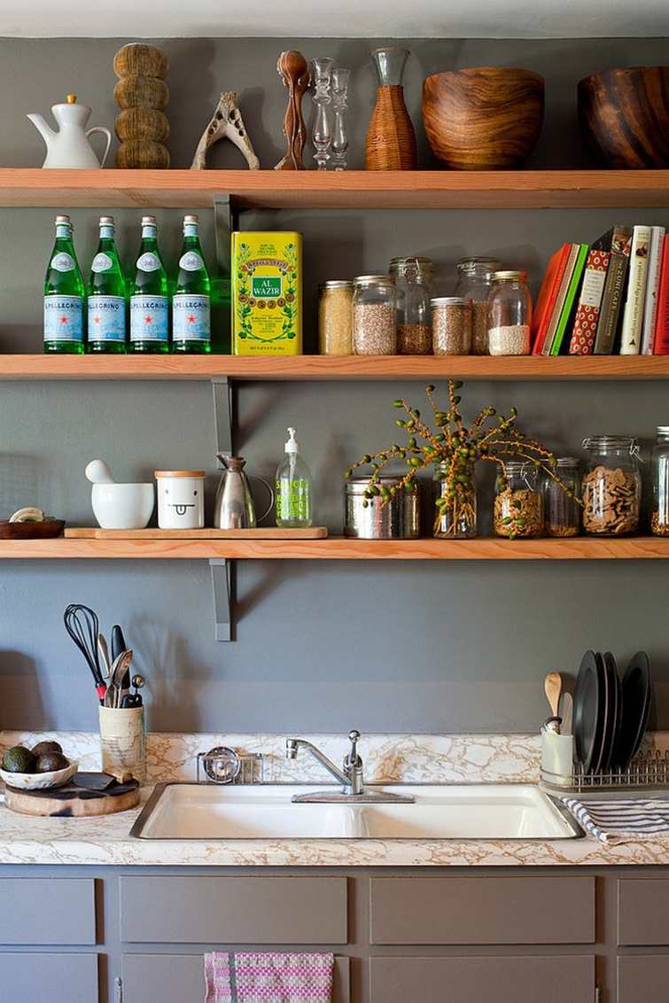 shabby chic kitchen open shelves