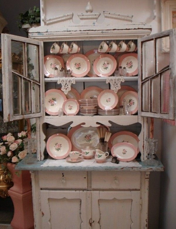 style dinner plates wooden cupboard