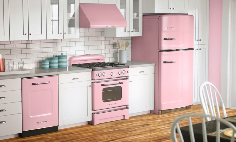 kitchen pink color household appliances pink oven fridge