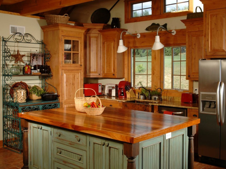 country style kitchen with island dining table