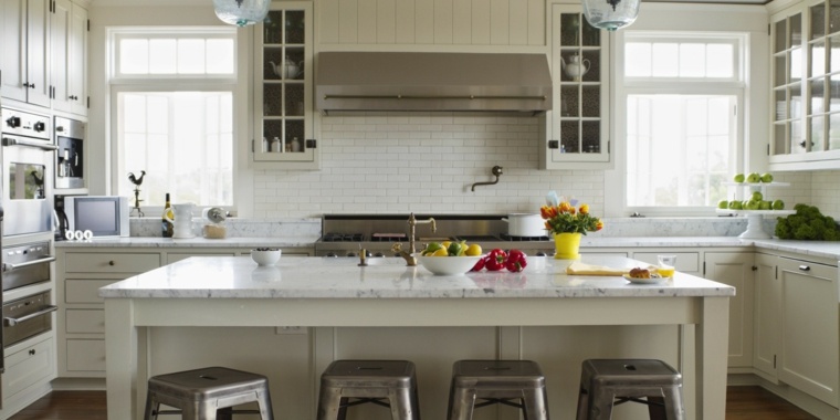 modern kitchen island white wall cladding