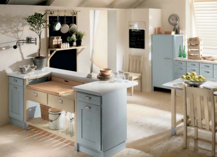 kitchen style countryside blue sky beige