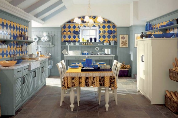 kitchen italian country style mosaic blue yellow