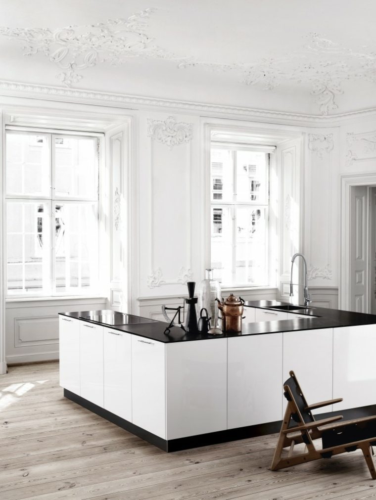 kitchen minimalist style black and white central island design