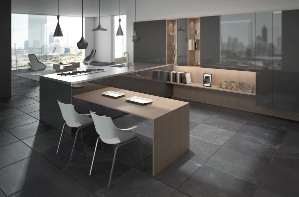 refined kitchen style slate tiled floor