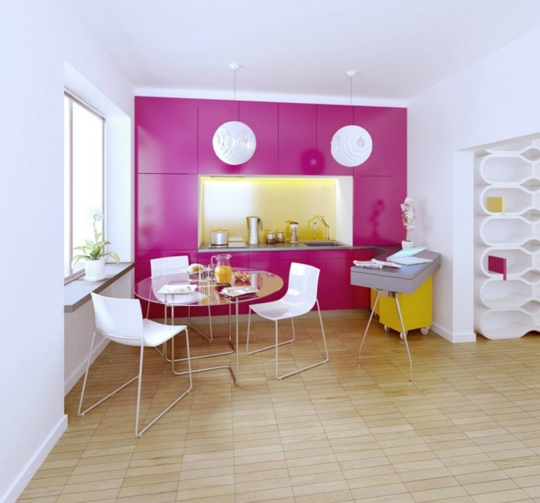 kitchen color magenta fixture hanging white dining table wood chair