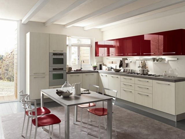 kitchen surfaces lquees red