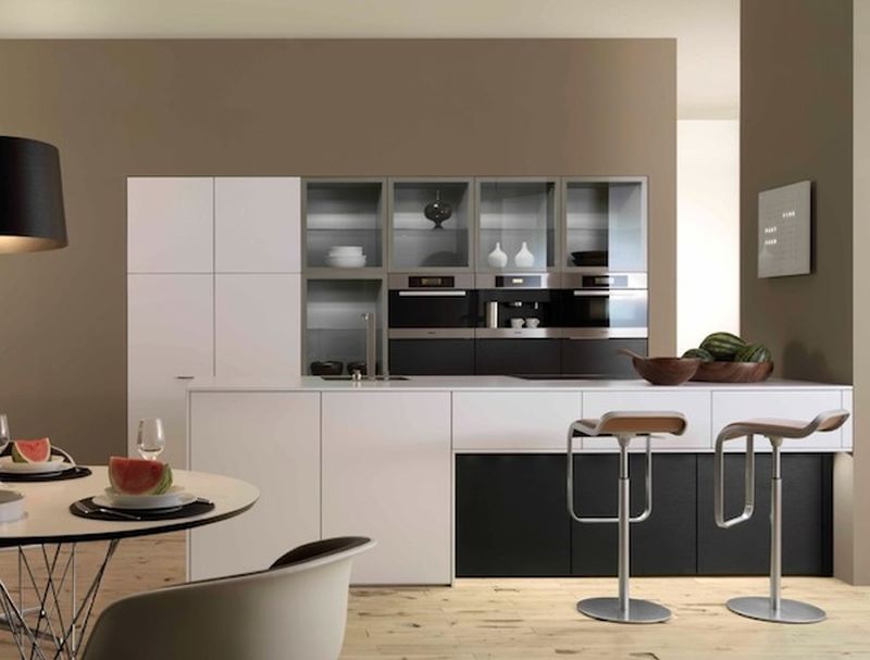 kitchen taupe matte glass wood