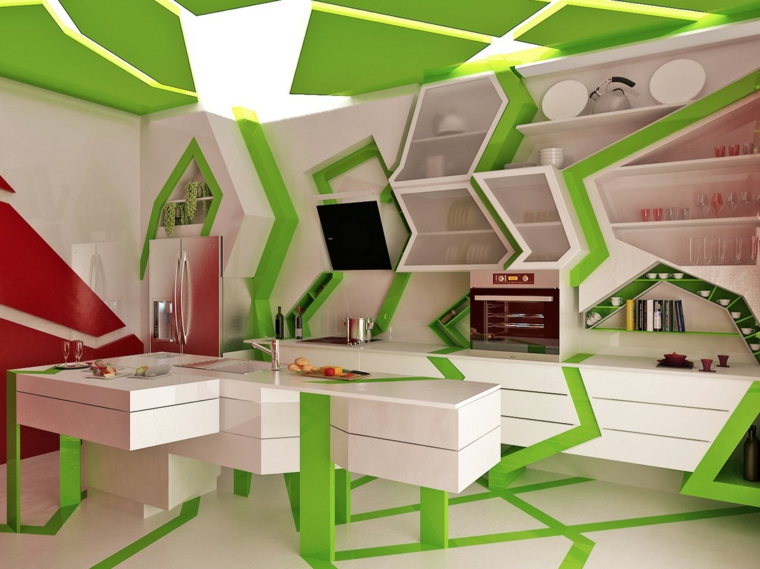 color green kitchen white original central island design