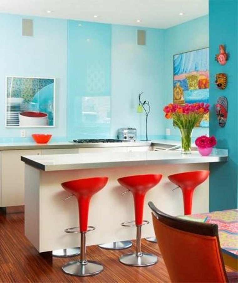 turquoise kitchen red accents