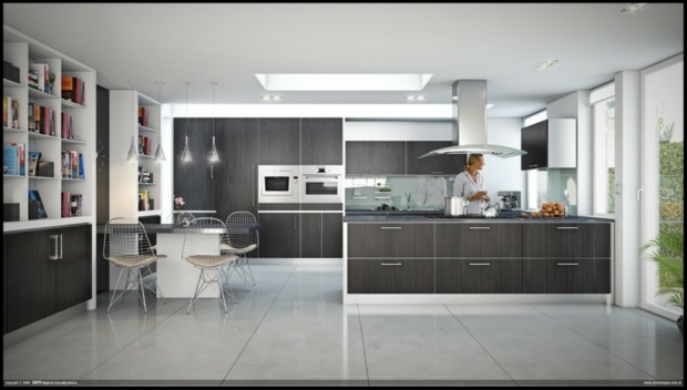 ultra-modern kitchen with wooden cupboards