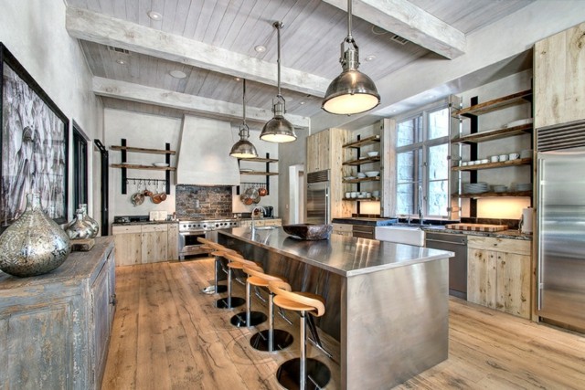 rustic kitchen modern steel wood