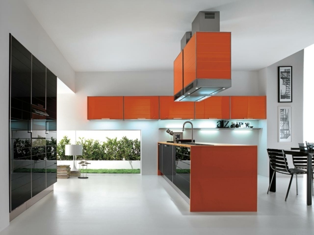 ultra modern kitchen orange black