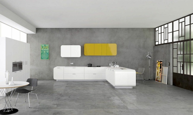 ultra modern kitchen yellow gray